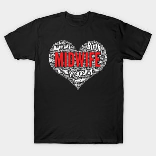 Midwife Heart Shape Word Cloud Design product T-Shirt